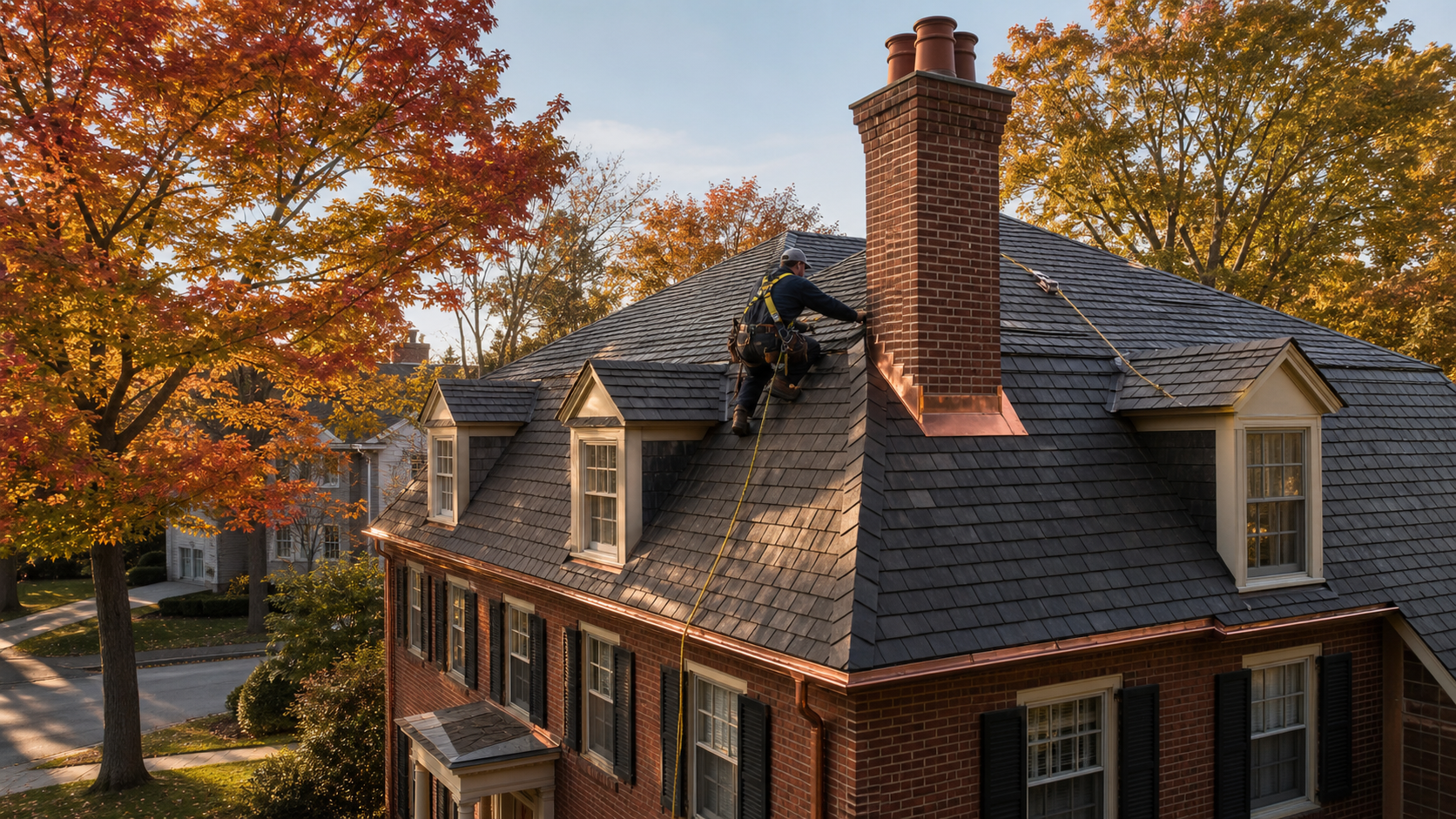 Roofer working on a Fairfield County Connecticut home